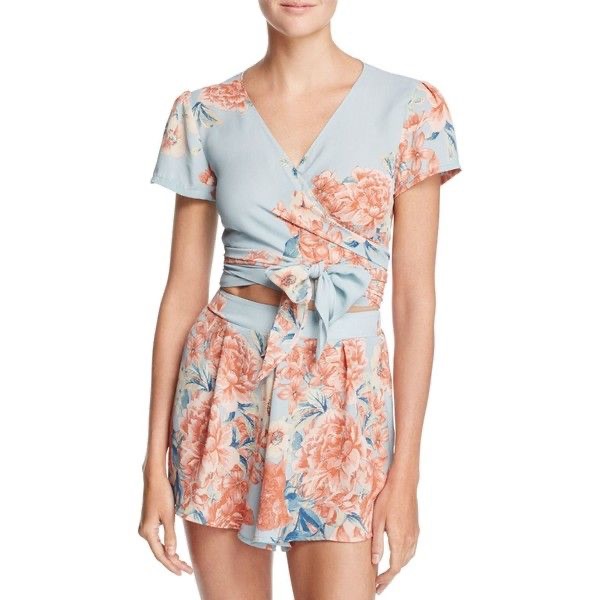 Olivaceous Blue Floral Wrap Crop Top